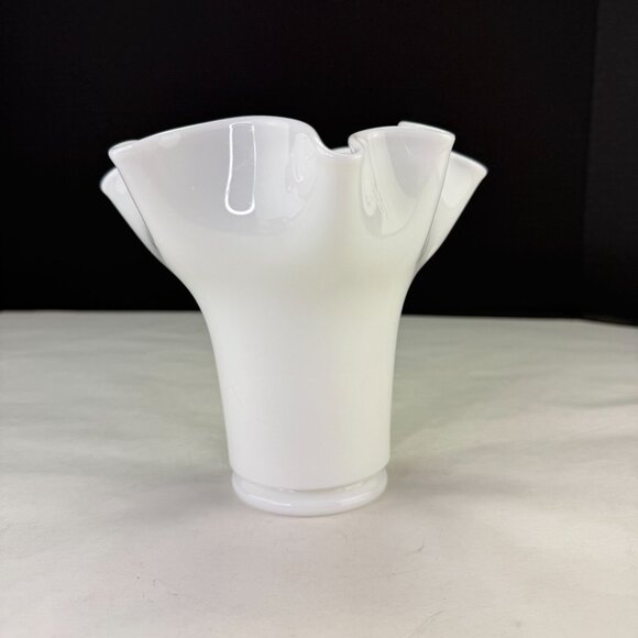 Vintage Art Glass White Handkerchief Vase - Picture 3 of 11